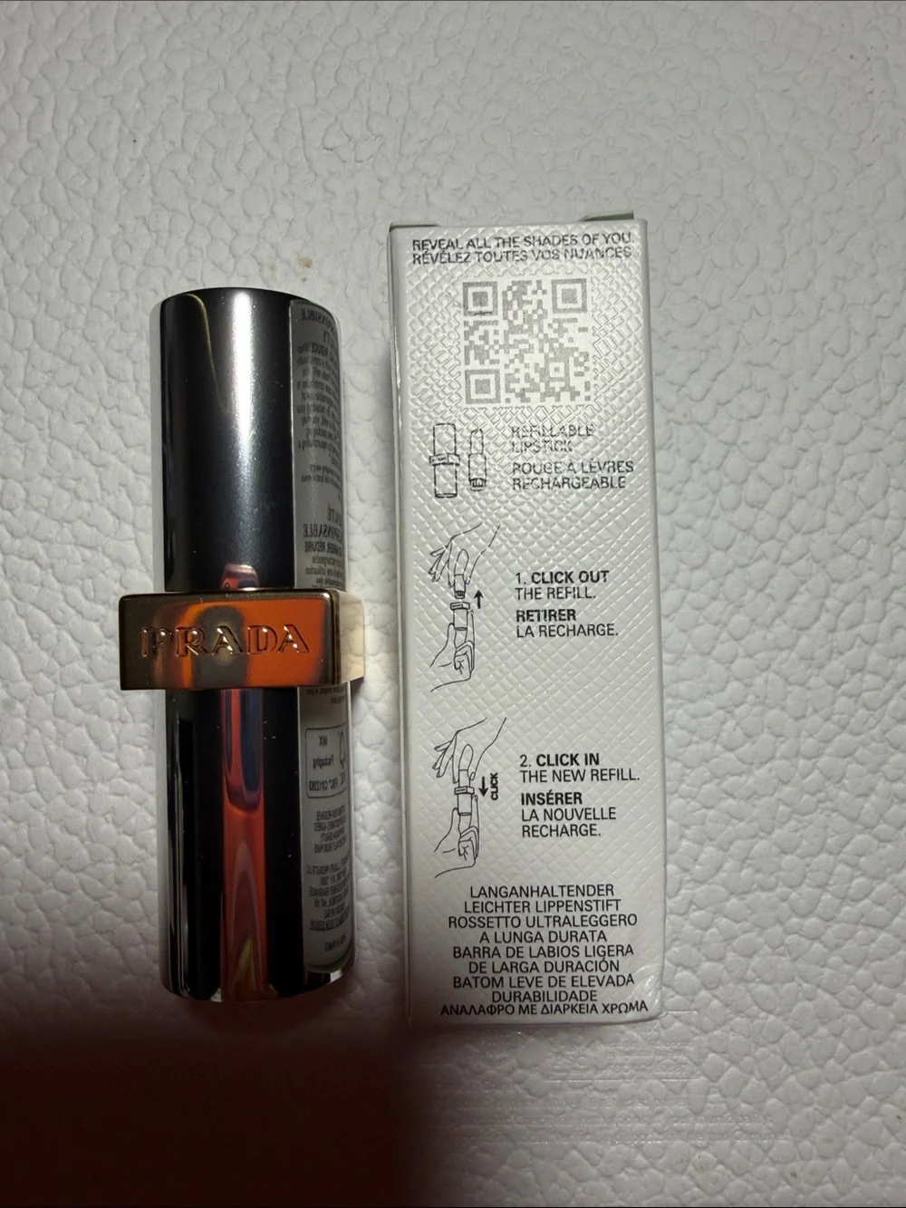 Prada Monochrome Lipstick 077 Copper-Tone Silver Tube